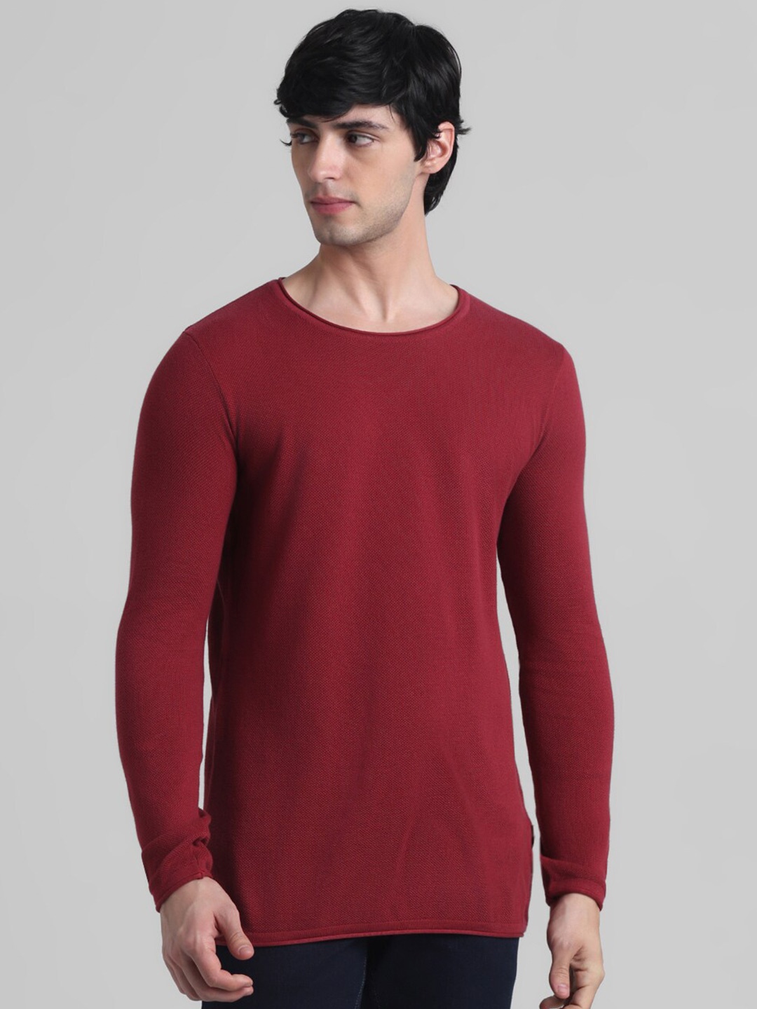 

Jack & Jones Round Neck Longline Pure Cotton Pullover, Red