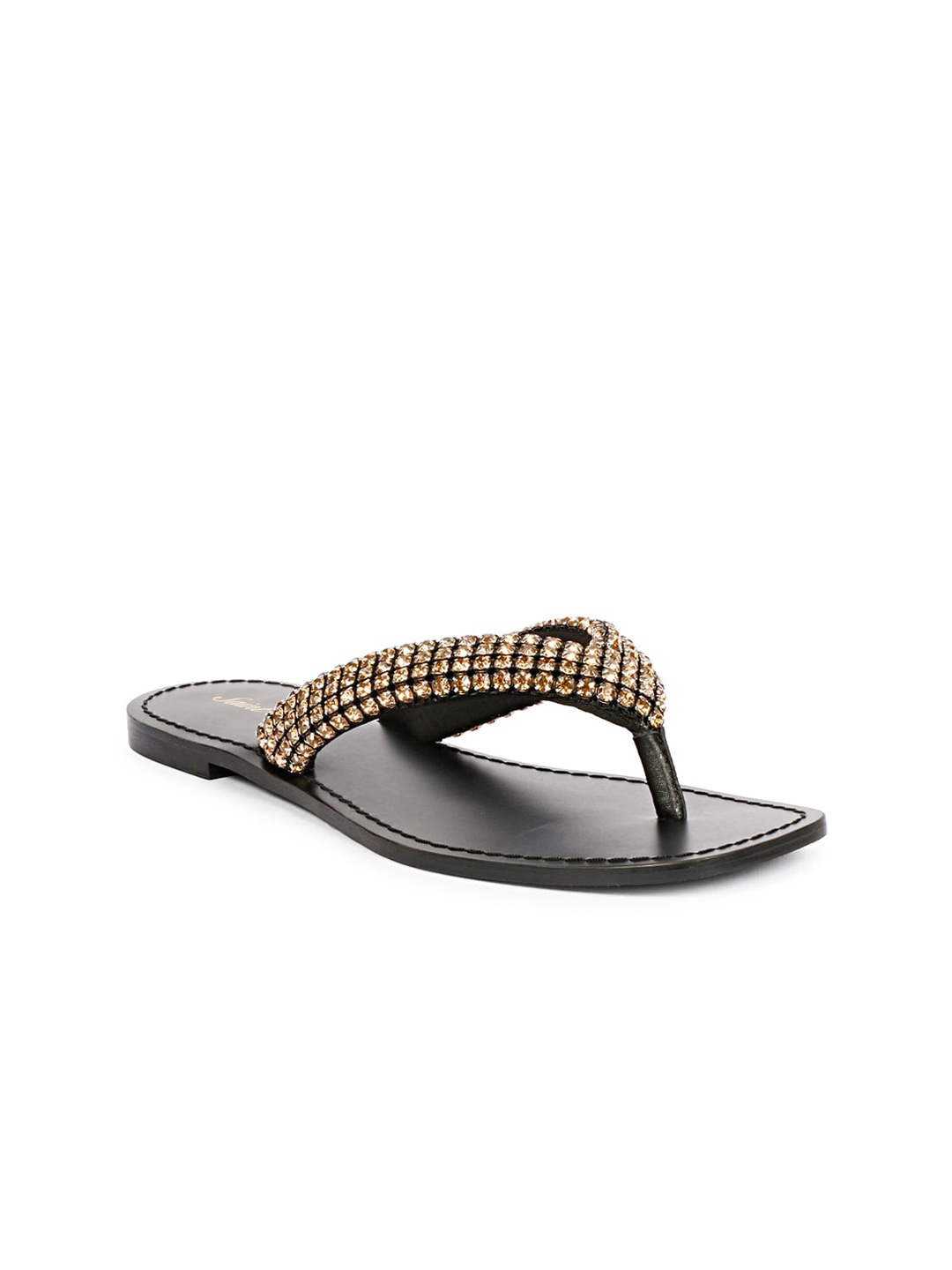 

Saint G Embellished Leather Open Toe Flats, Black