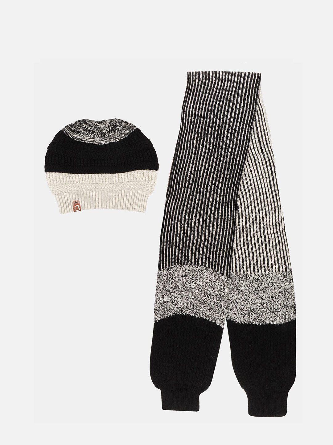 

Bharatasya Men Self Design Acrylic Beanie & Patterened Scarf, Black