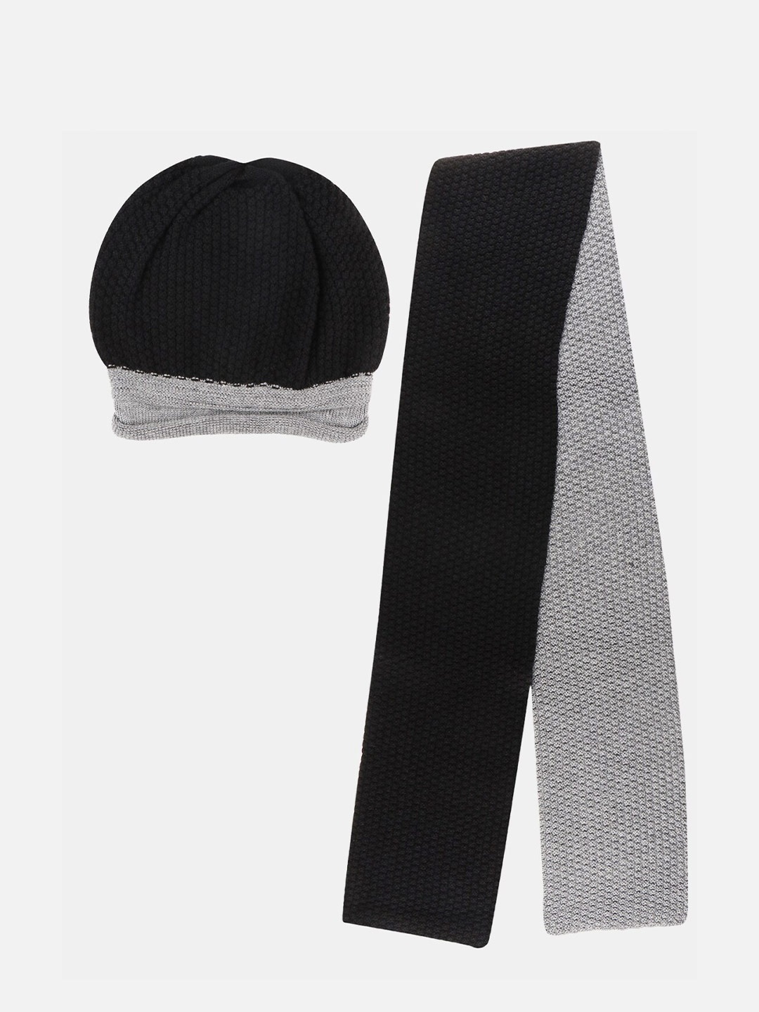 

Bharatasya Men Self Design Beanie Cap woth Scarf, Black