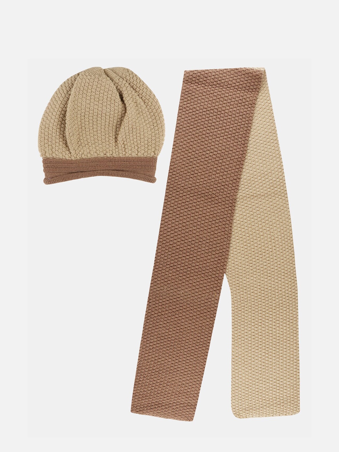 

Bharatasya Men Self Design Beanie Cap woth Scarf, Brown