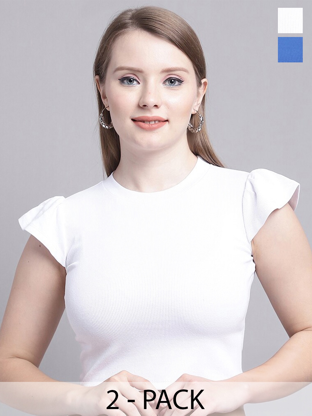 

Jinfo Pack of 2 Flutter Sleeved Fitted Crop Top, White