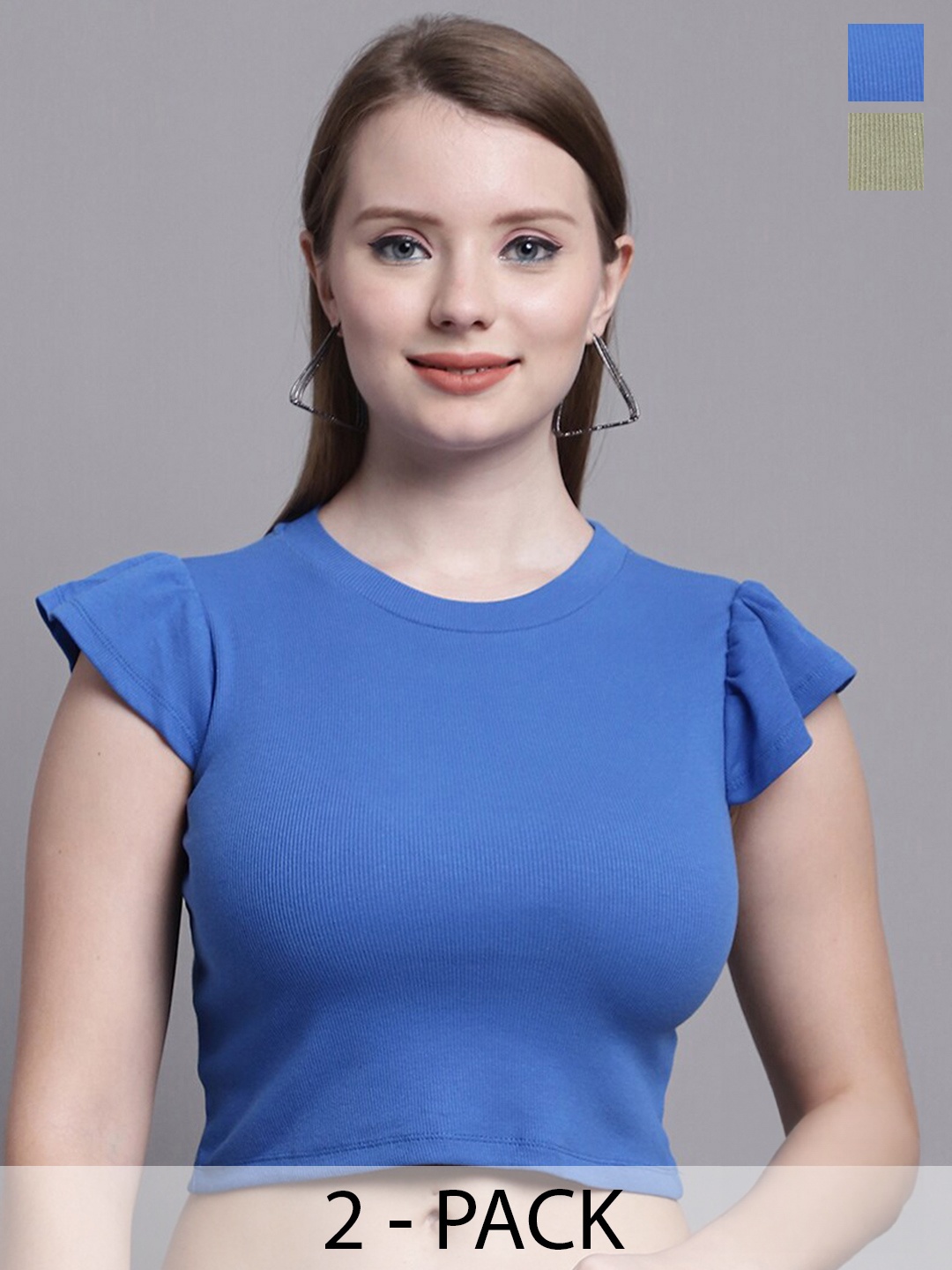 

Jinfo Pack Of 2 Ribbed Fitted Crop Top, Blue