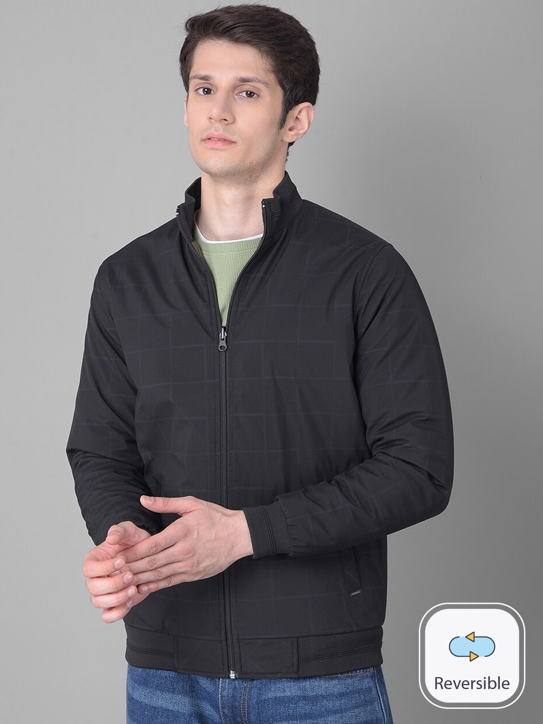 

Crimsoune Club Checked Stand Collar Reversible Bomber Jacket, Olive