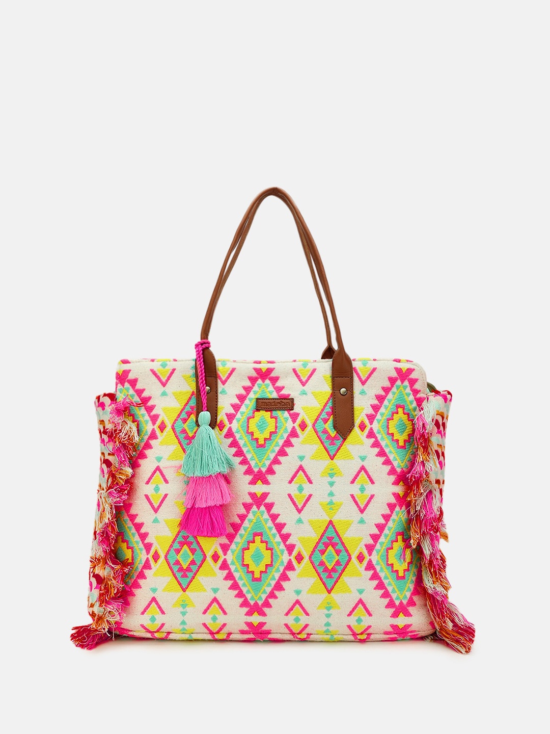 

Maisha Ethnic Motifs Printed Oversized Shopper Tote Bag with Tassell, Pink