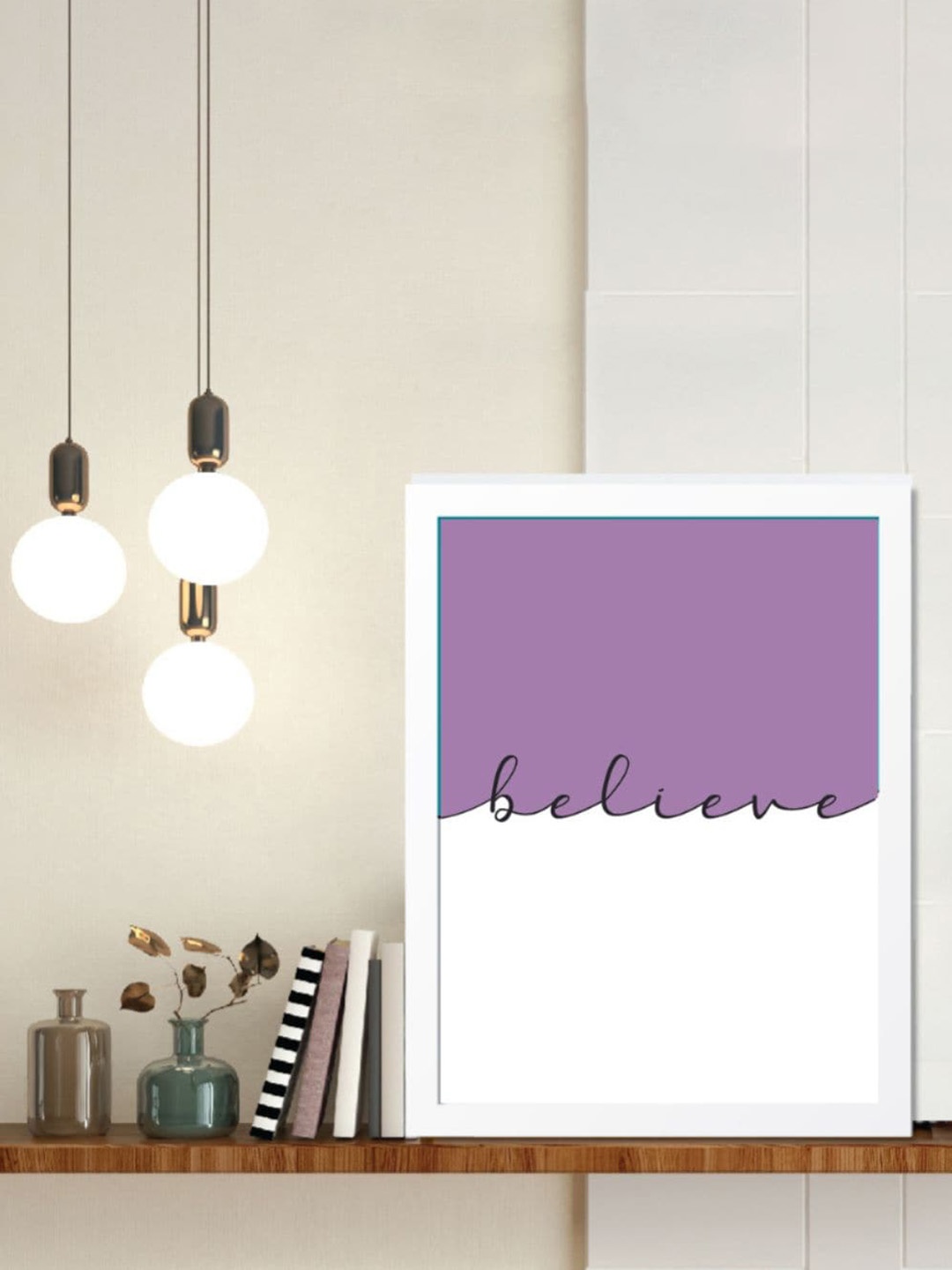 

Gathari Purple & White Believe Printed Motivational Wall Art