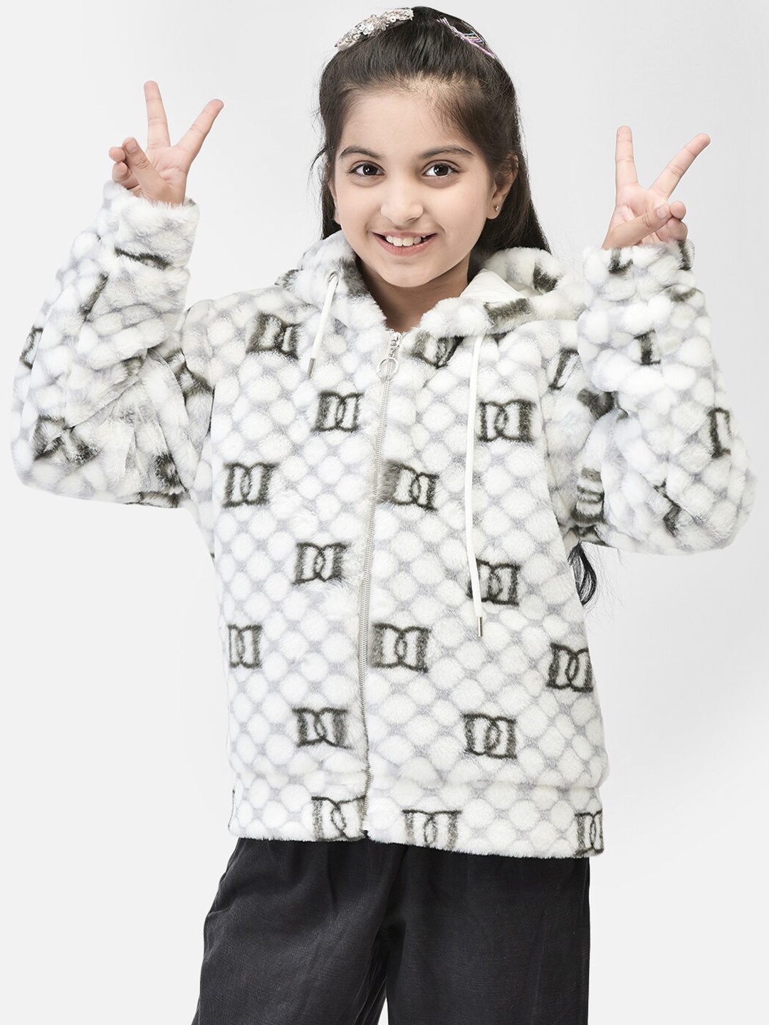 

Crimsoune Club Girls Conversational Printed Bomber Jacket, White