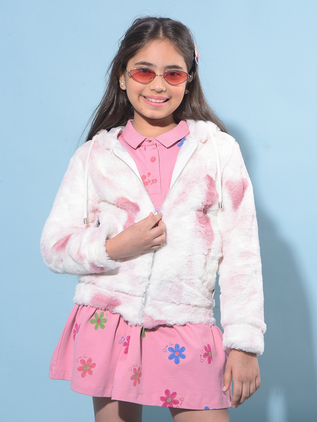 

Crimsoune Club Girls Conversational Printed Bomber Jacket, Beige