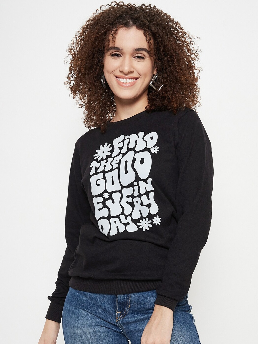 

Mast & Harbour Typography Printed Round Neck Pullover Sweatshirt, Black