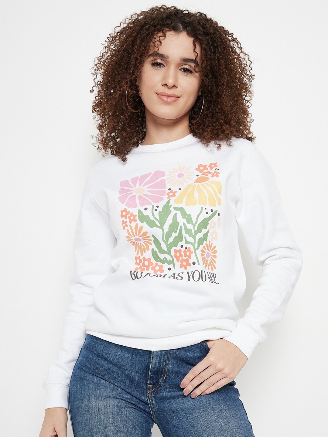 

Mast & Harbour Floral Printed Round Neck Pullover Sweatshirt, White