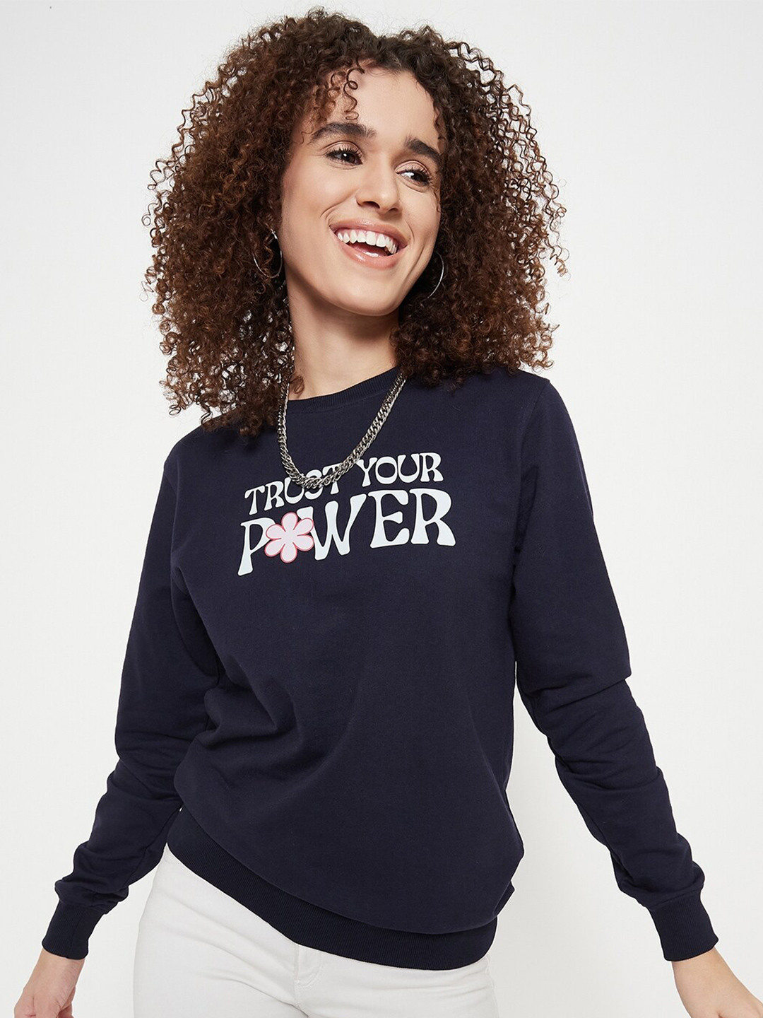 

Mast & Harbour Navy Blue Typography Printed Pullover