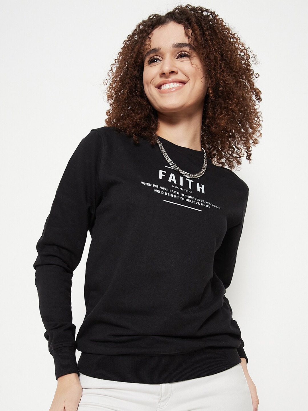 

Mast & Harbour Typography Printed Round Neck Pullover Sweatshirt, Black