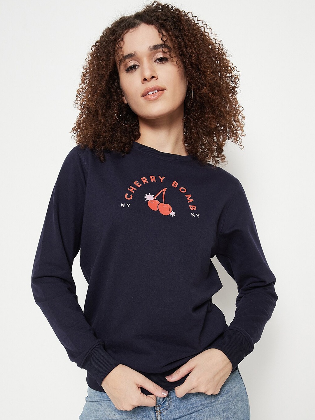 

Mast & Harbour Navy Blue Typography Printed Pullover