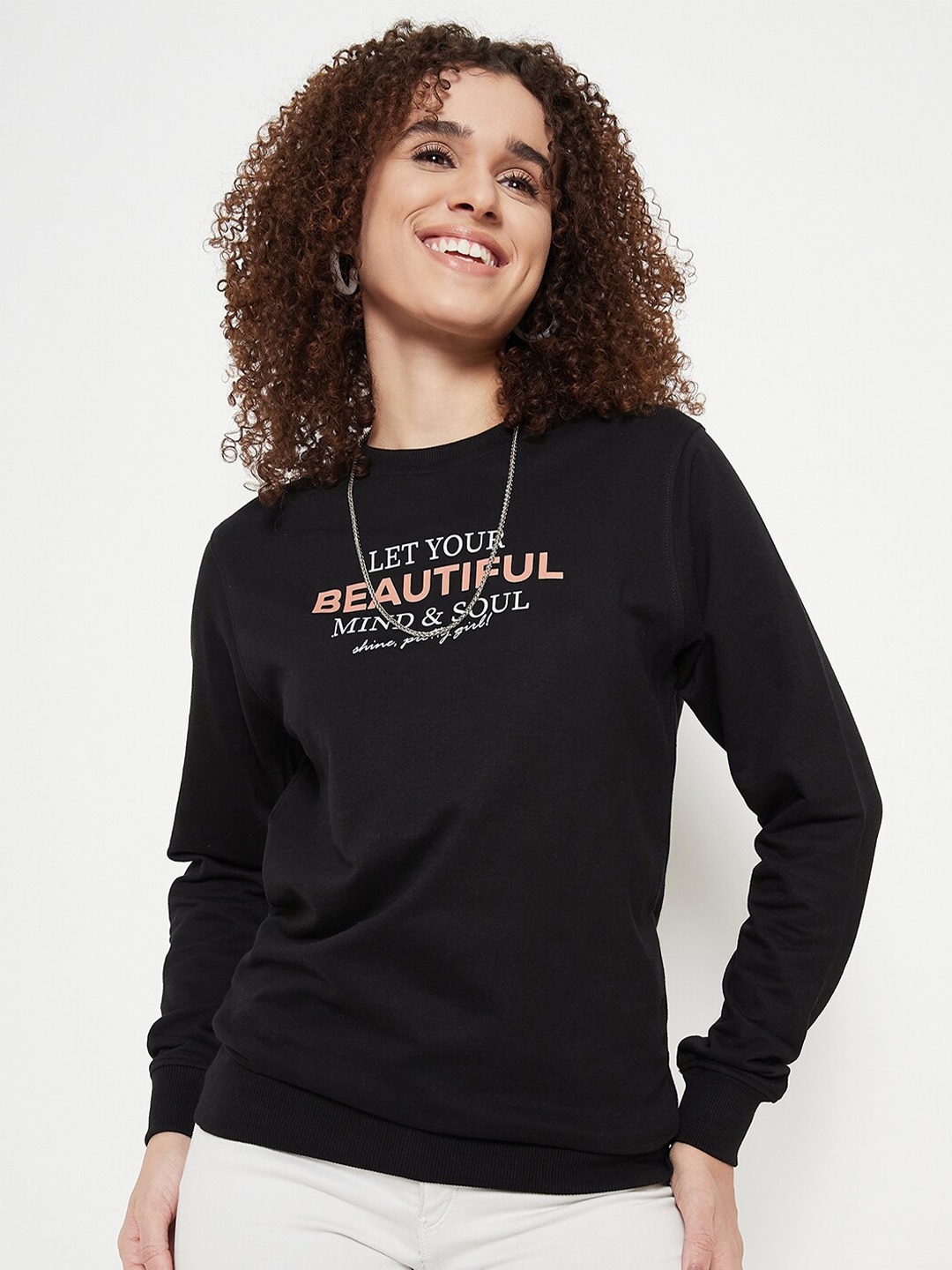 

Mast & Harbour Typography Printed Round Neck Pullover Sweatshirt, Black