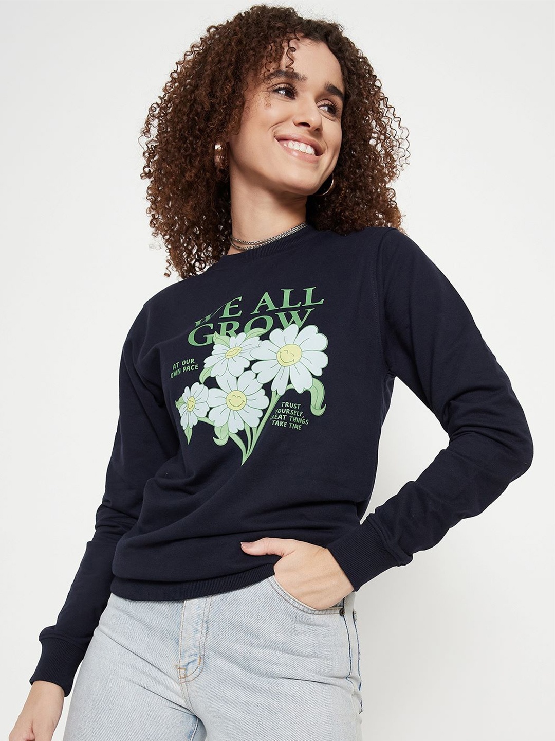 

Mast & Harbour Navy Blue Graphic Printed Sweatshirt