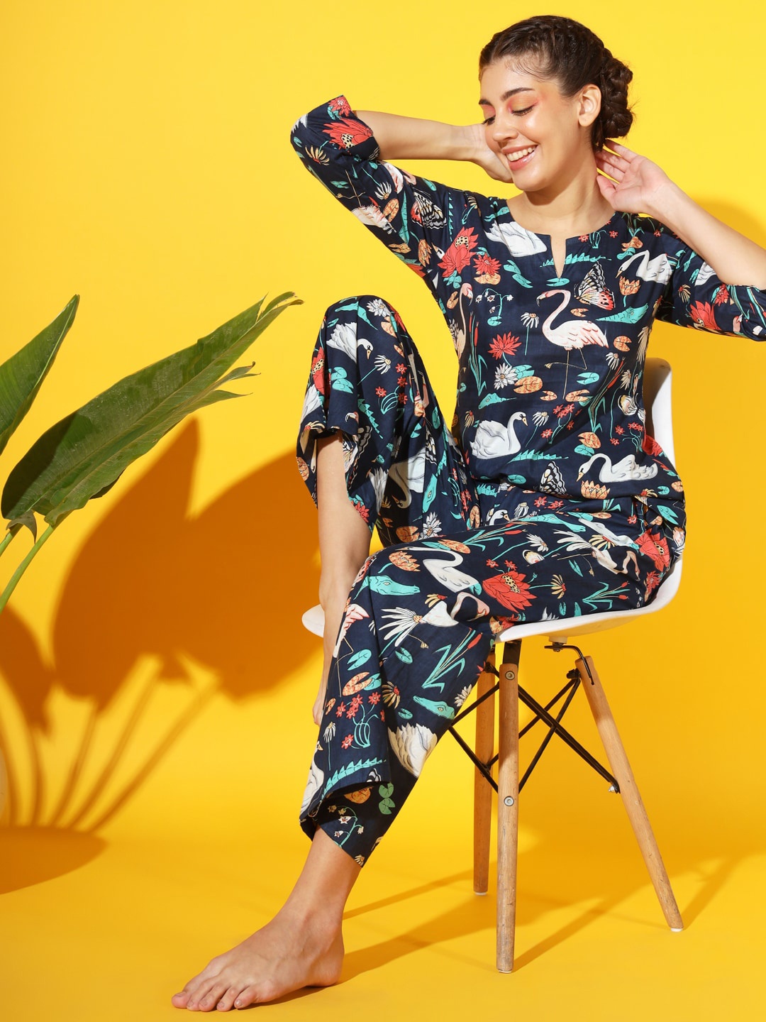 

ETC Graphic Printed Pure Cotton Night suit, Blue