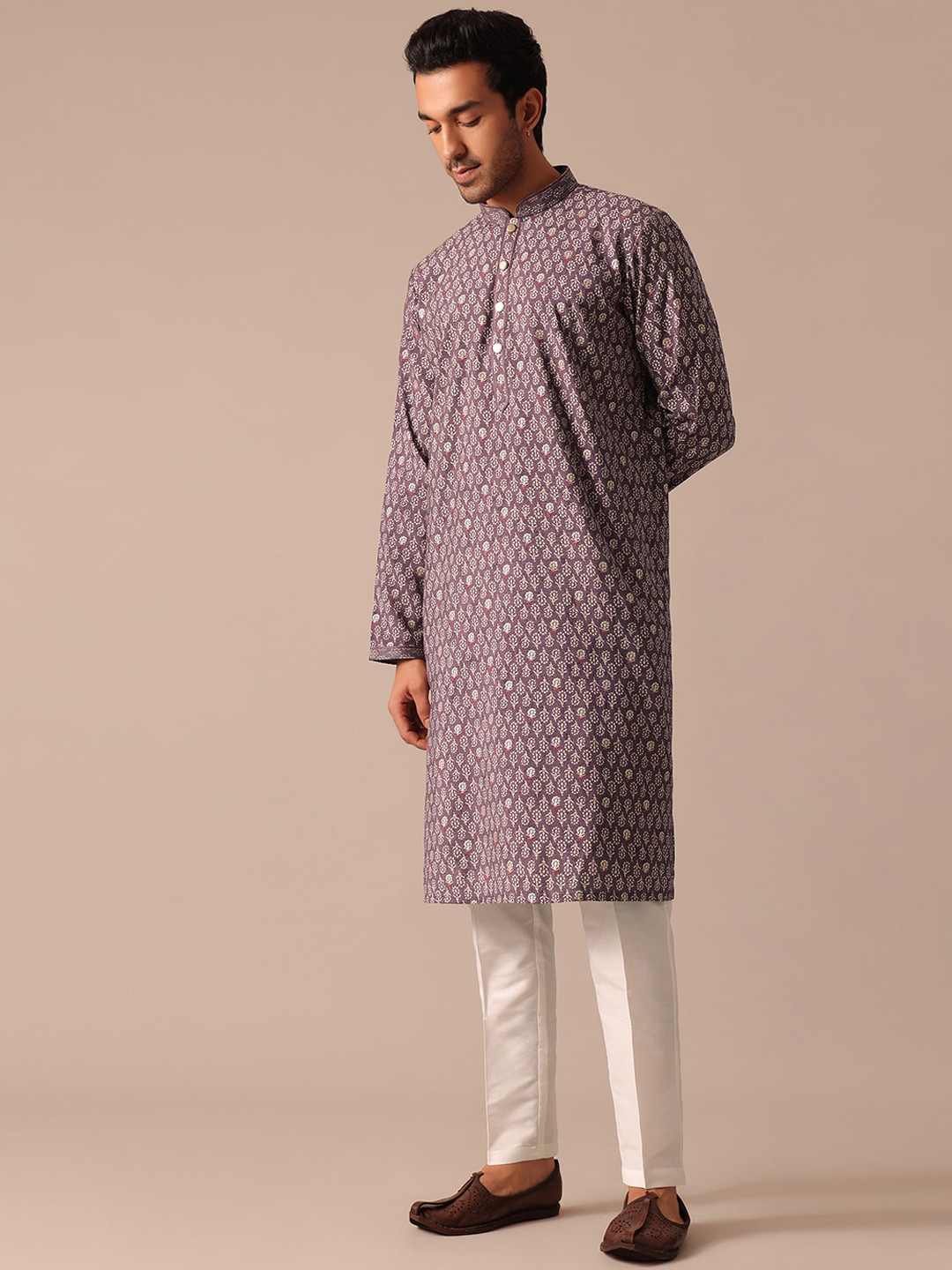 

KALKI Fashion Men Purple Ethnic Motifs Printed Regular Kurta with Pyjamas