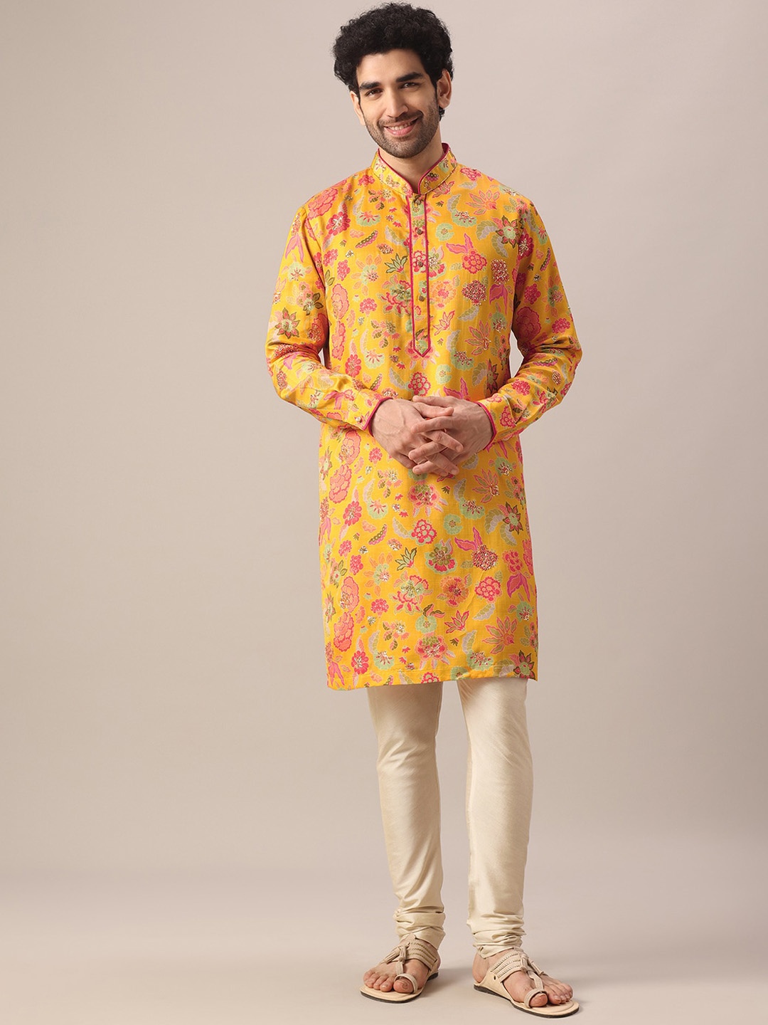 

KALKI Fashion Ethnic Motifs Printed Straight Kurta with Churidar, Yellow