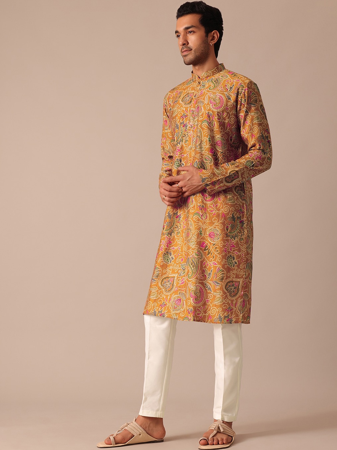 

KALKI Fashion Paisley Printed Regular Kurta with Trousers, Orange