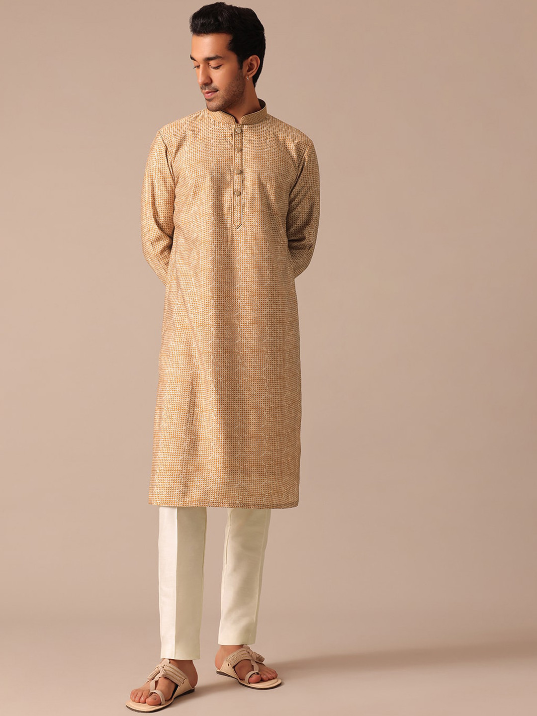 

KALKI Fashion Geometric Printed Thread Work Regular Kurta with Trousers, Yellow