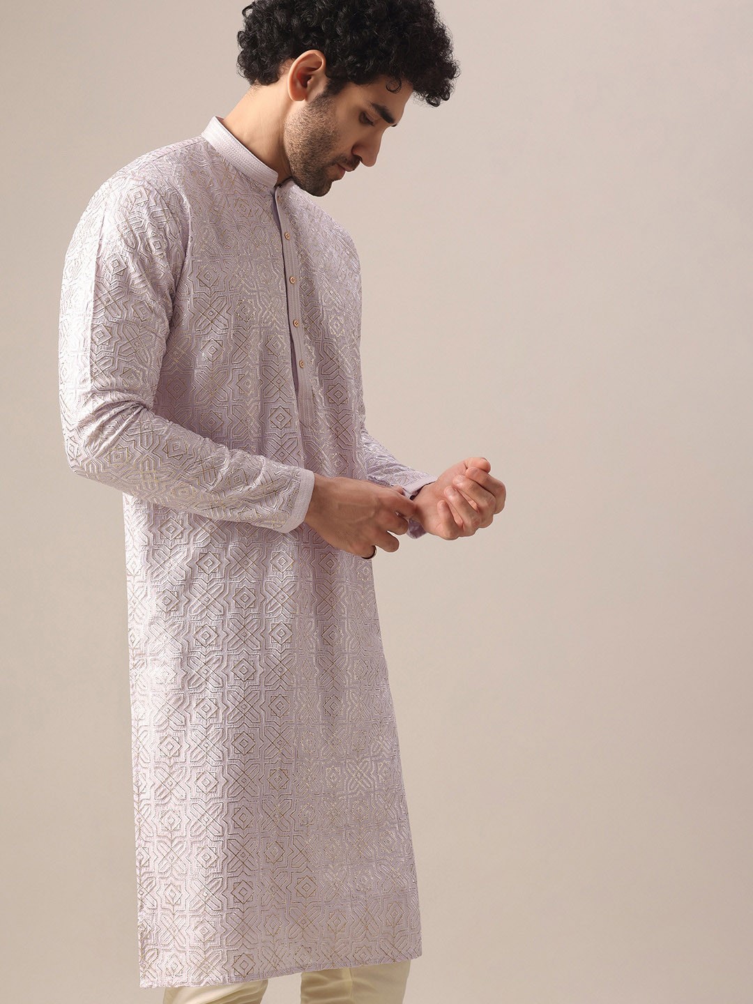 

KALKI Fashion Geometric Embroidered Regular Kurta with Churidar, Purple