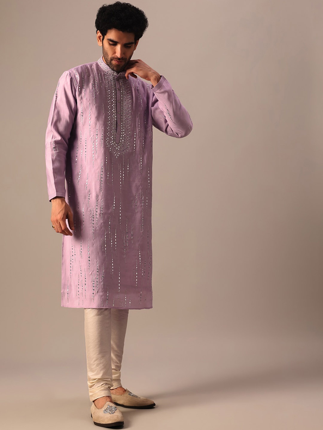 

KALKI Fashion Ethnic Motifs Embroidered Mirror Work Kurta With Churidar, Purple