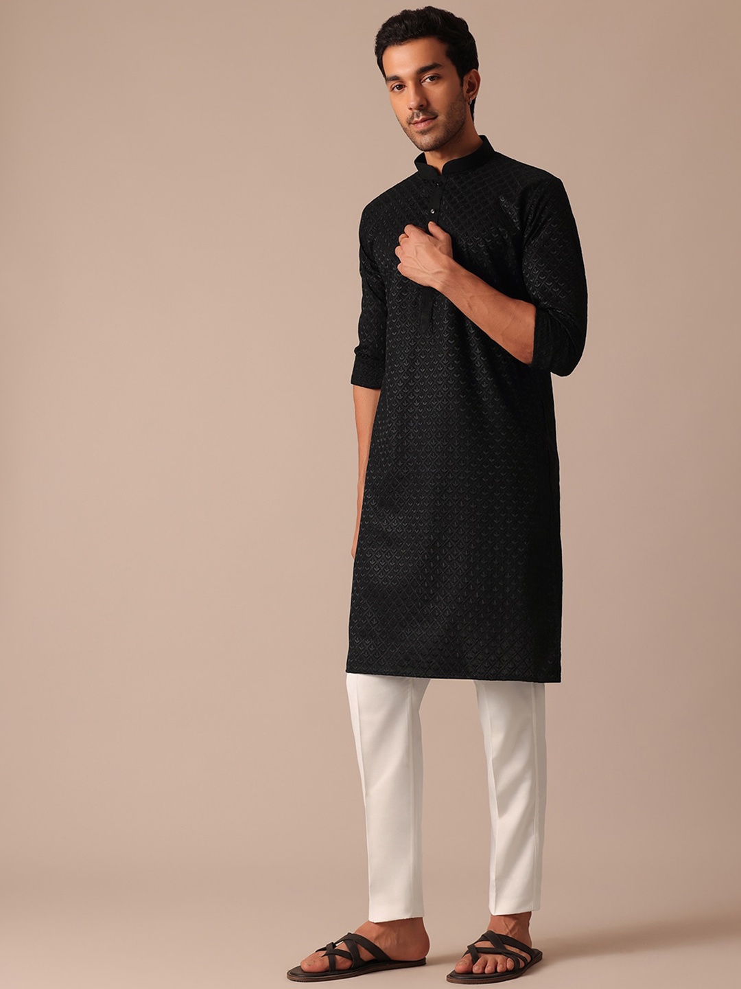 

KALKI Fashion Ethnic Motifs Embroidered Kurta With Trousers, Black