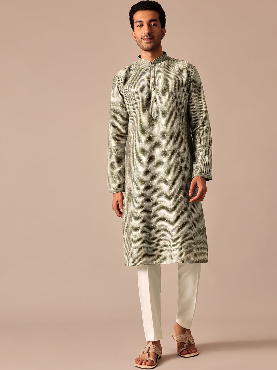 

KALKI Fashion Abstract Printed Regular Kurta With Trousers, Green