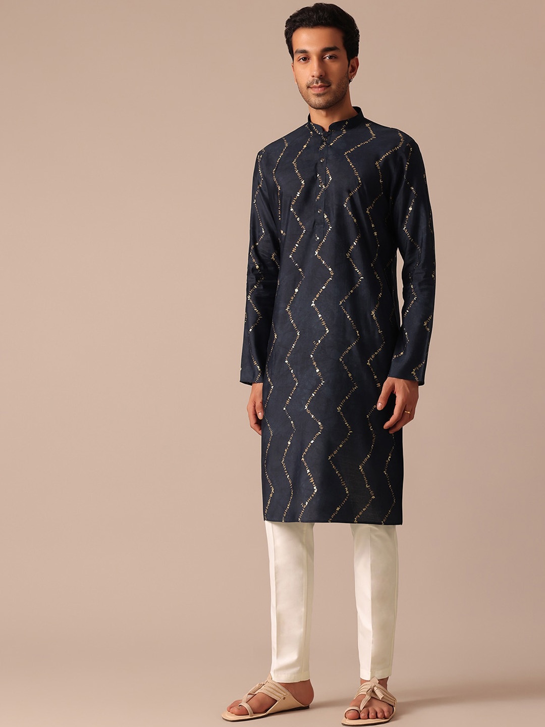 

KALKI Fashion Chevron Printed Regular Kurta With Trousers, Blue
