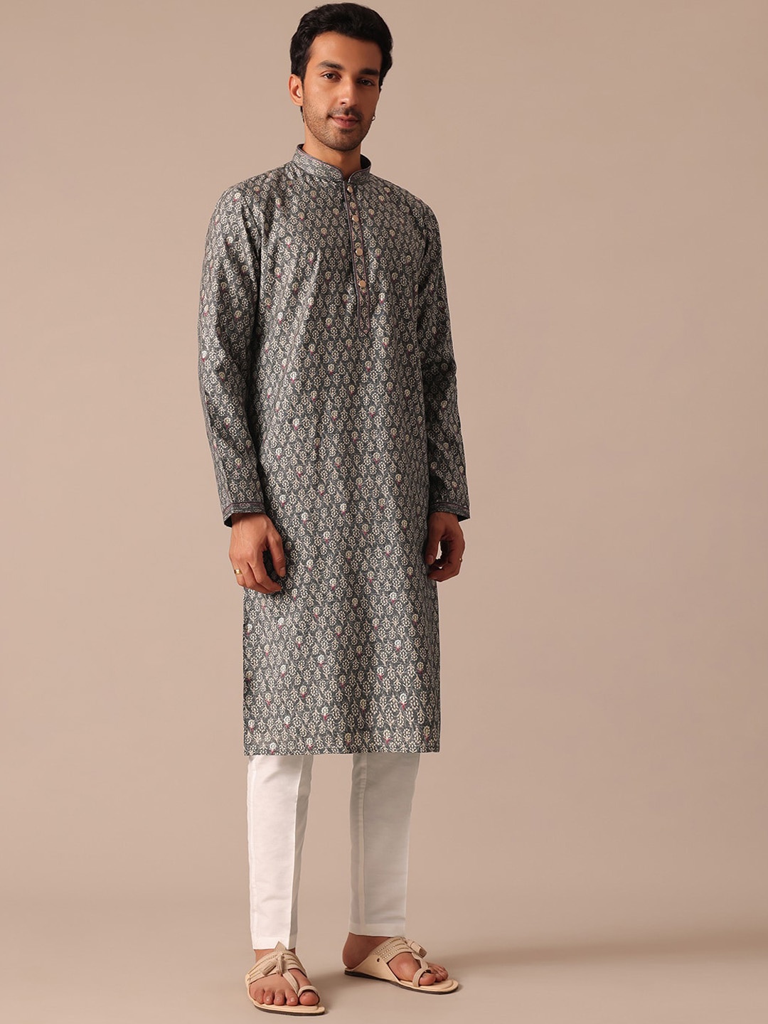 

KALKI Fashion Ethnic Motifs Printed Regular Kurta With Trousers, Grey
