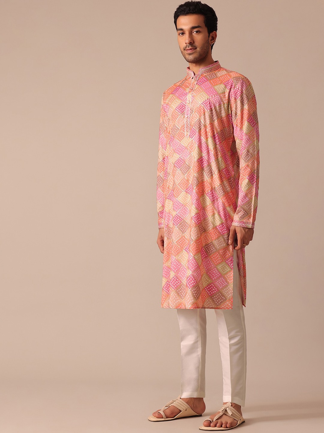 

KALKI Fashion Bandhani Printed Regular Straight Kurta with Pyjamas, Peach