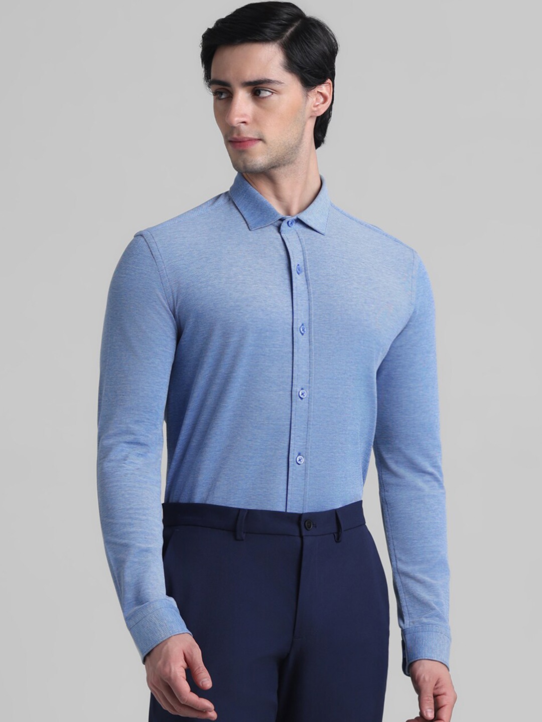 

Jack & Jones Slim Fit Spread Collar Pure Cotton Formal Shirt, Blue