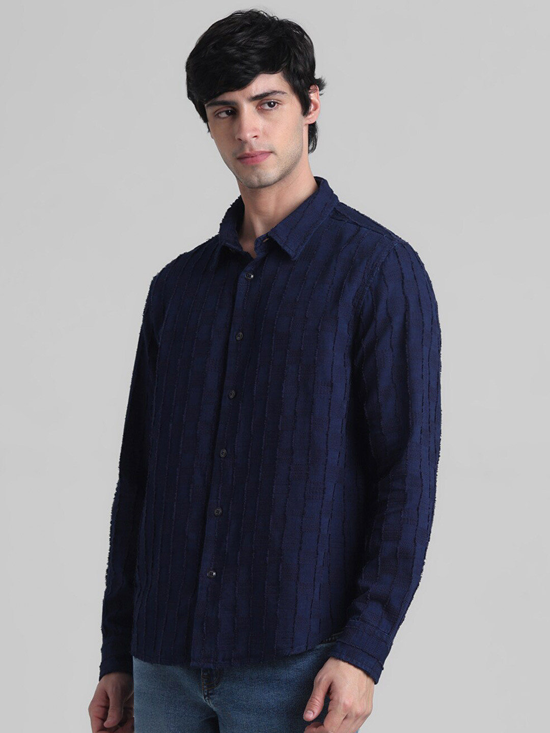 

Jack & Jones Slim Fit Self Design Pure Cotton Casual Oversized Shirt, Blue