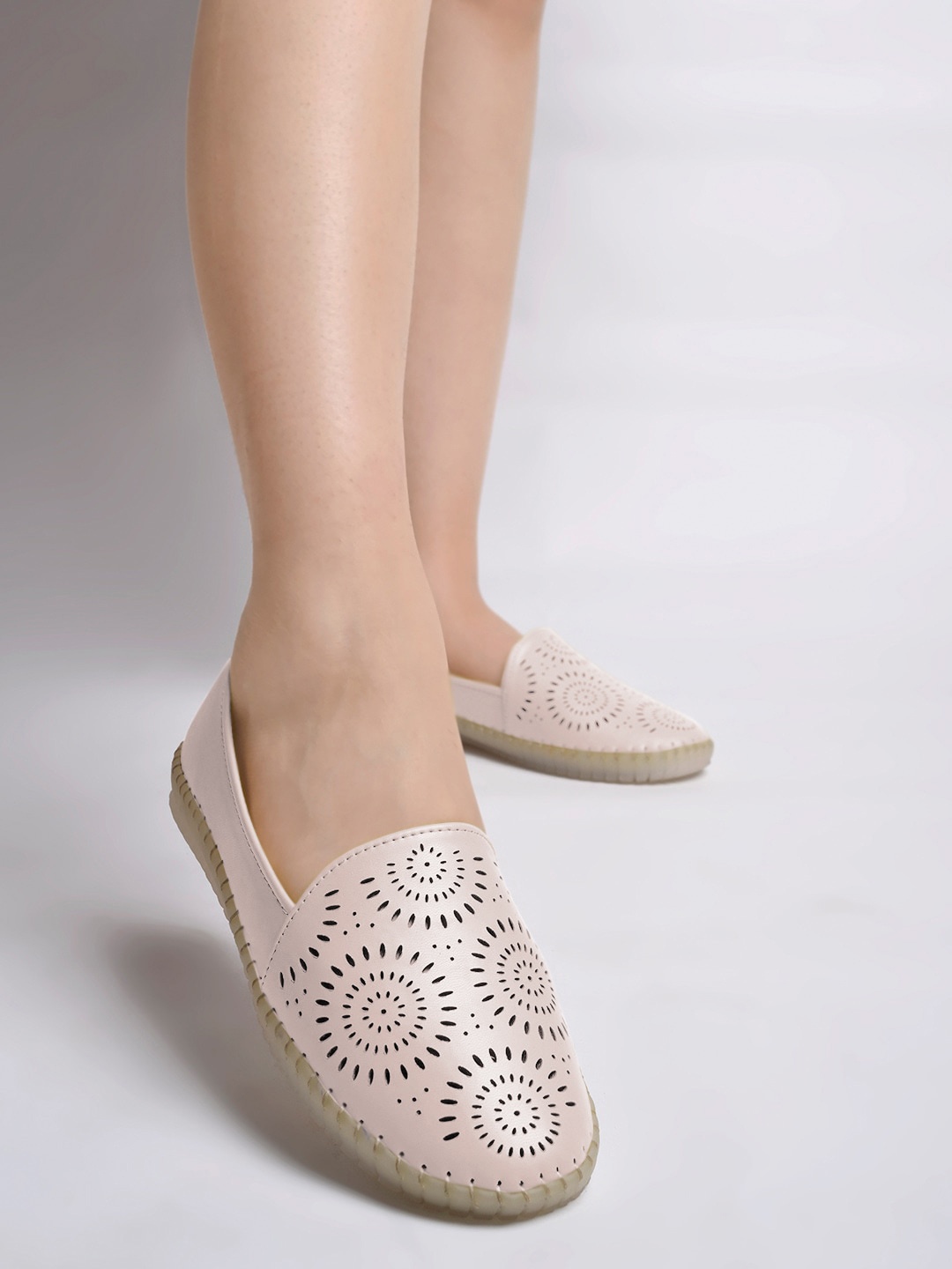 

Shoetopia Women Textured Lightweight Espadrilles With Laser Cuts, Mauve
