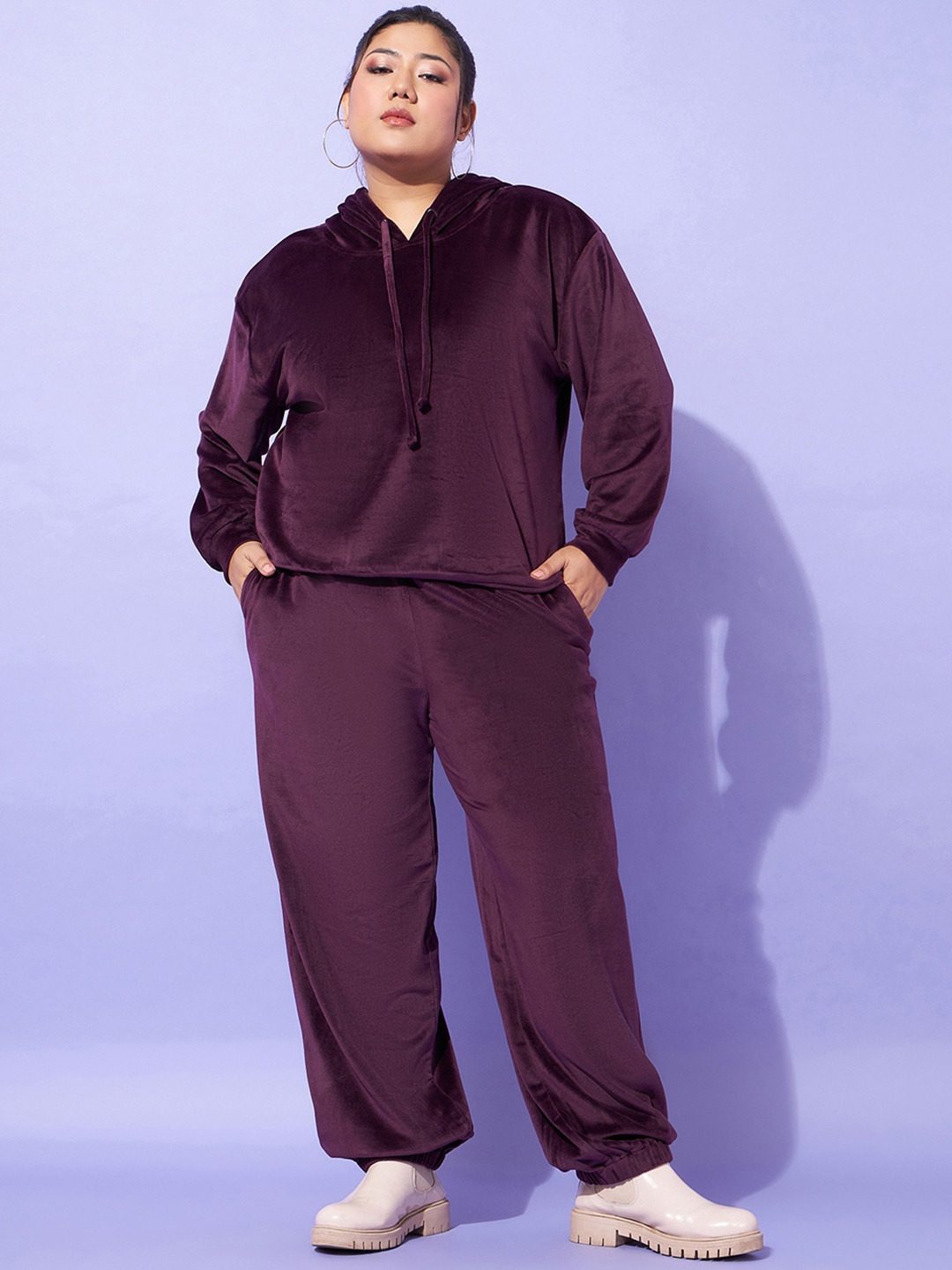

SASSAFRAS Curve Plus Size Hooded Sweatshirt & Trousers Co-Ords, Burgundy