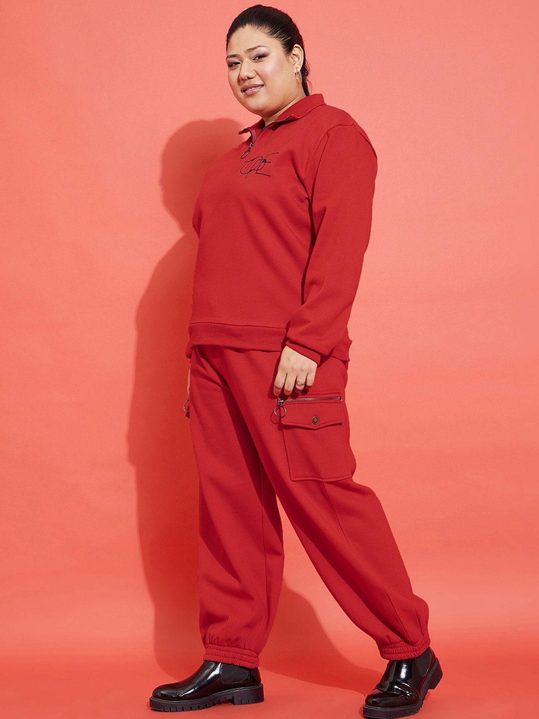 

SASSAFRAS Zipper Sweatshirt With Joggers, Red