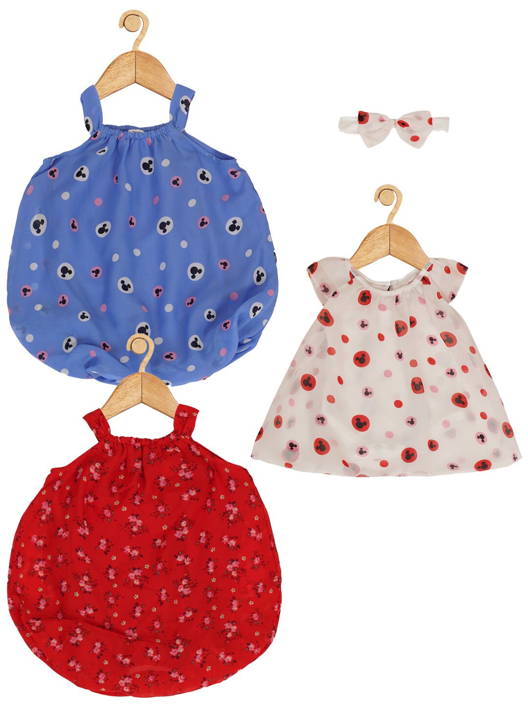 

Creative Kids Infants Girls Pack Of 3 Floral Printed Balloon Romper Dress, Blue