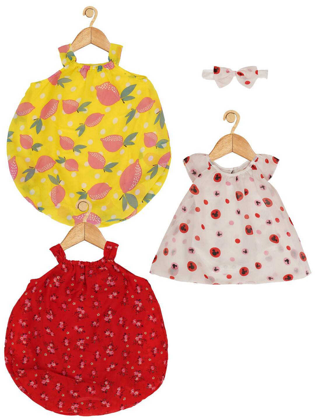

Creative Kids Infant Girls Pack Of 3 Floral Printed Romper Dress, Yellow