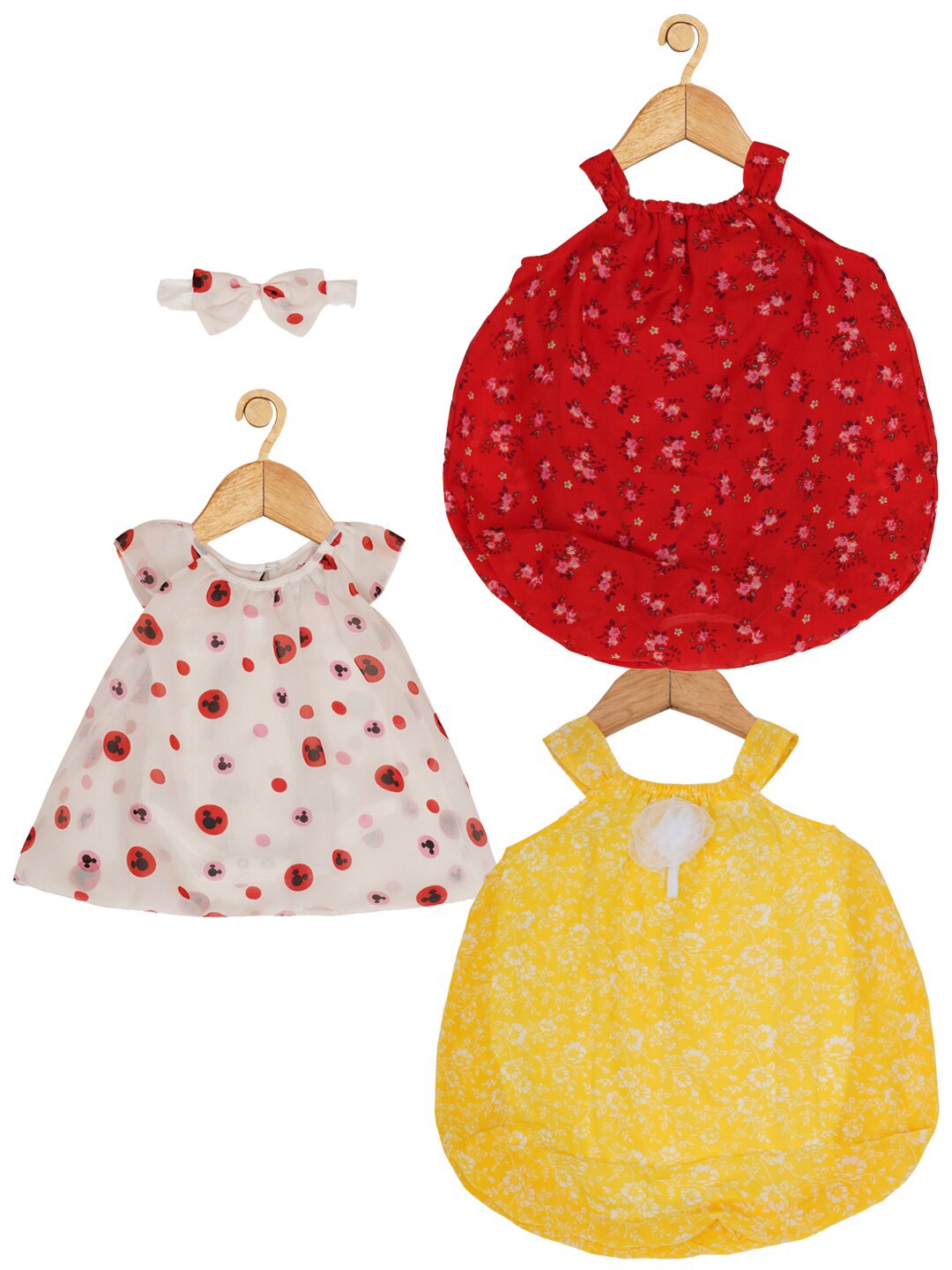 

Creative Kids Infant Girls Pack Of 3 Floral Printed Romper Dresses, White