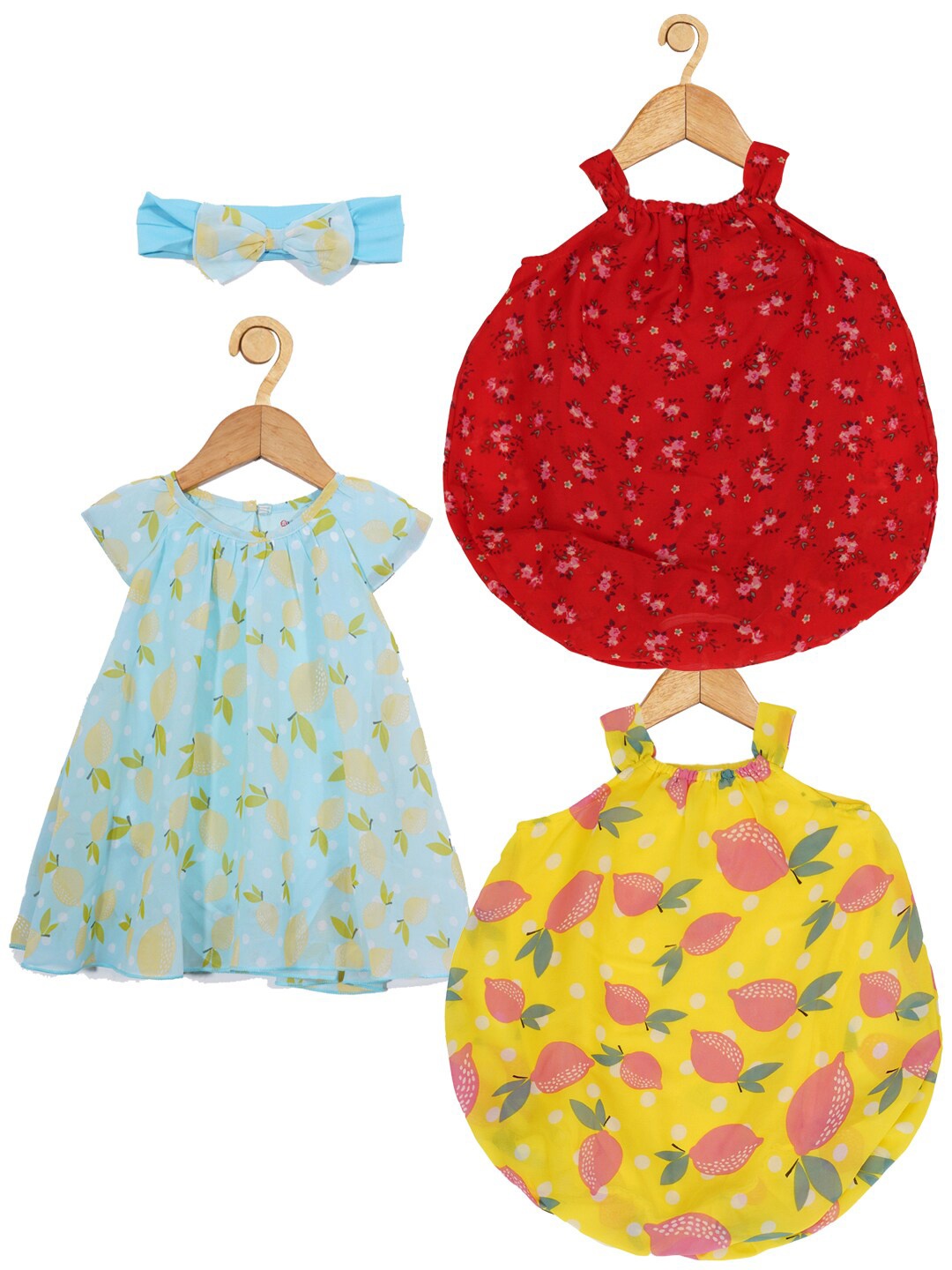 

Creative Kids Infants Girls Pack Of 3 Floral Printed Balloon Romper Dress, Green