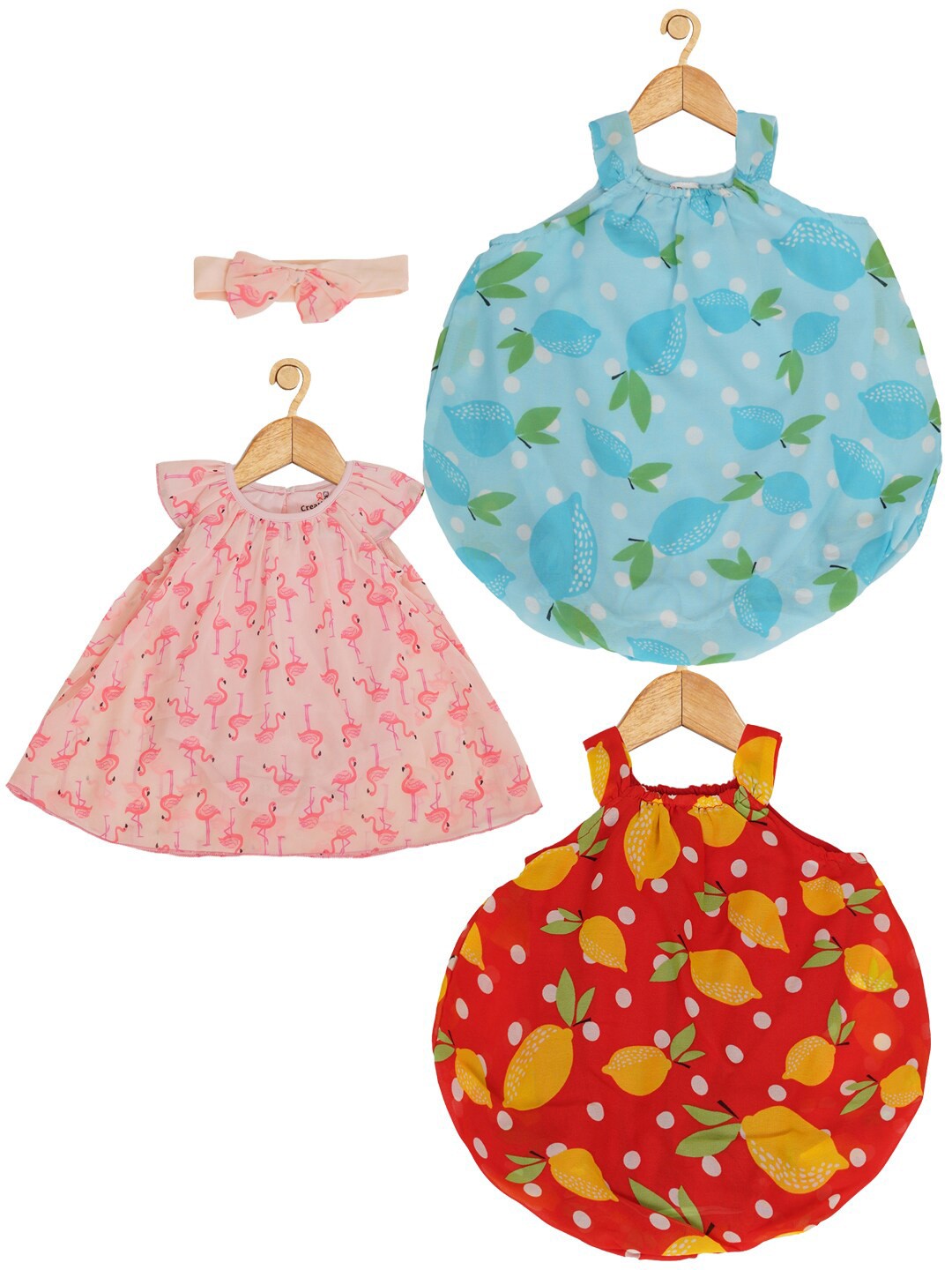

Creative Kids Infant Girls Pack Of 3 Floral Printed Romper Dress, Turquoise blue