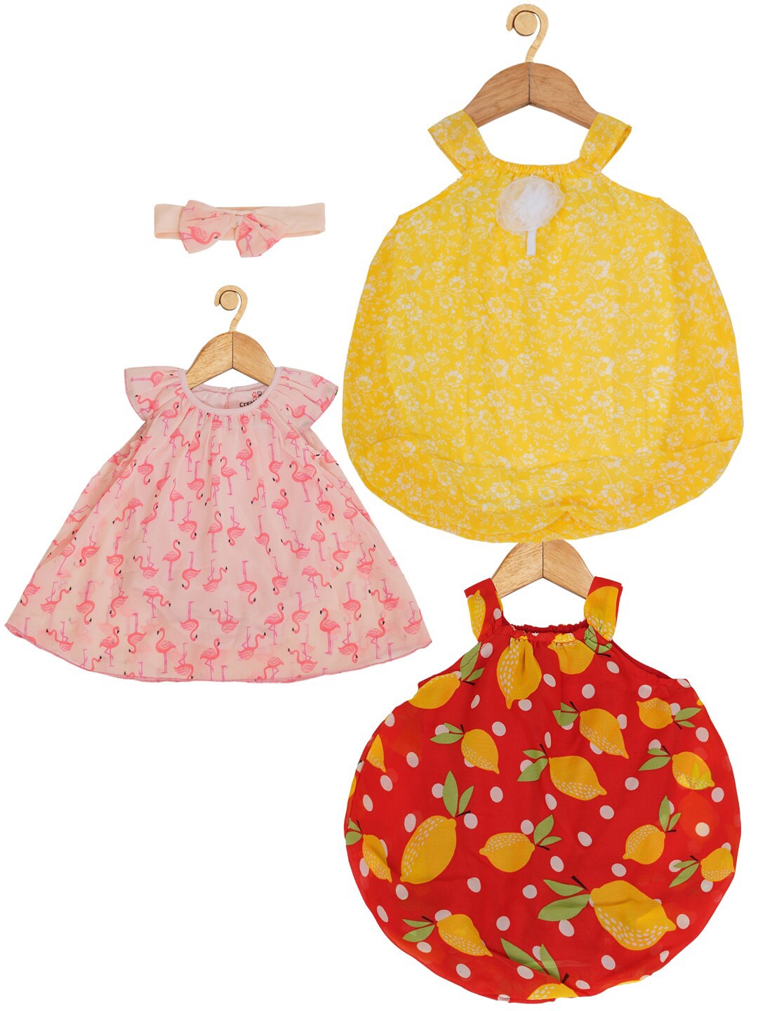 

Creative Kids Infant Girls Pack Of 3 Floral Printed Romper Dress, Pink