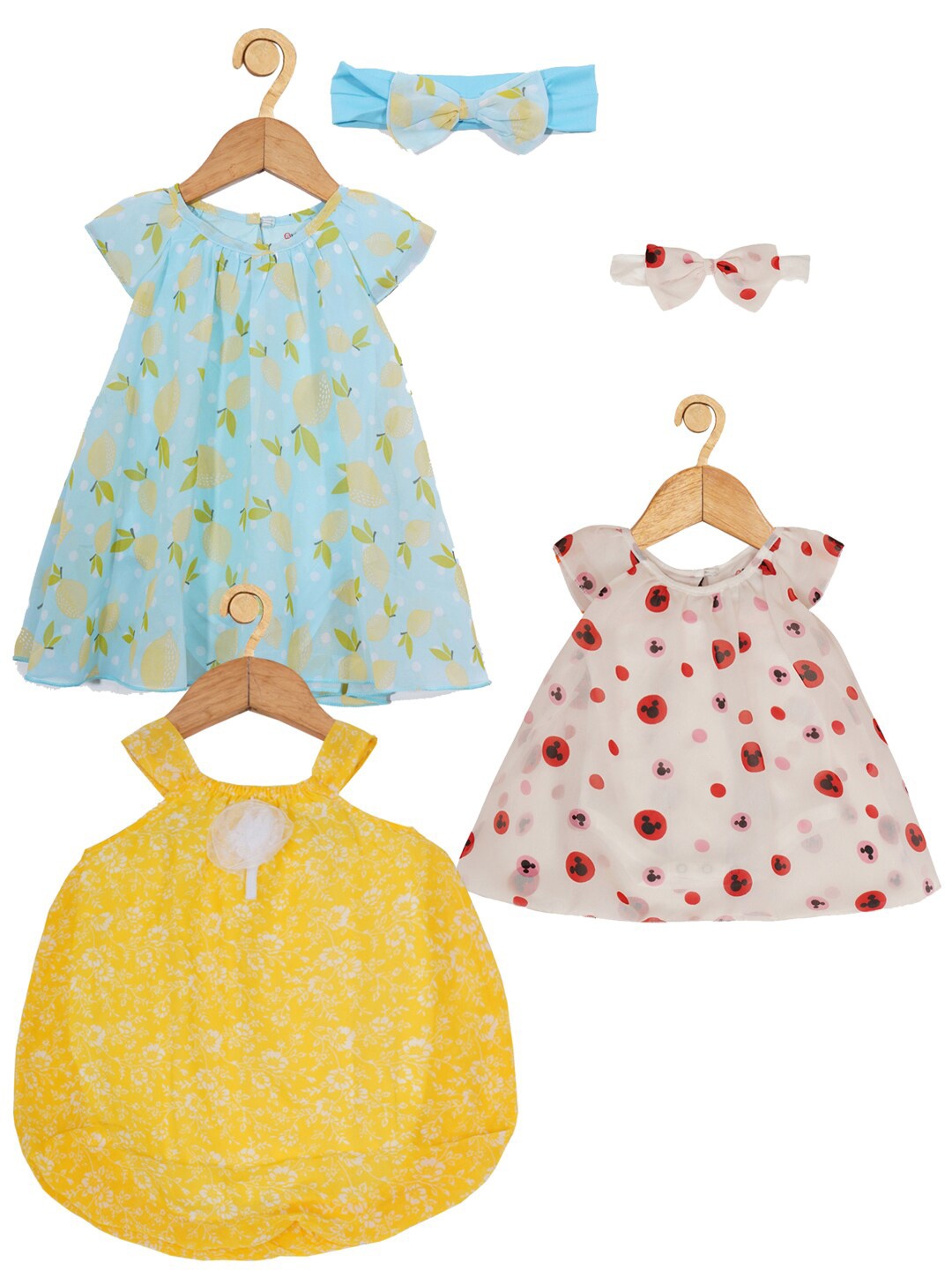 

Creative Kids Infants Girls Pack Of 3 Floral Printed A-Line Romper Dress, Green