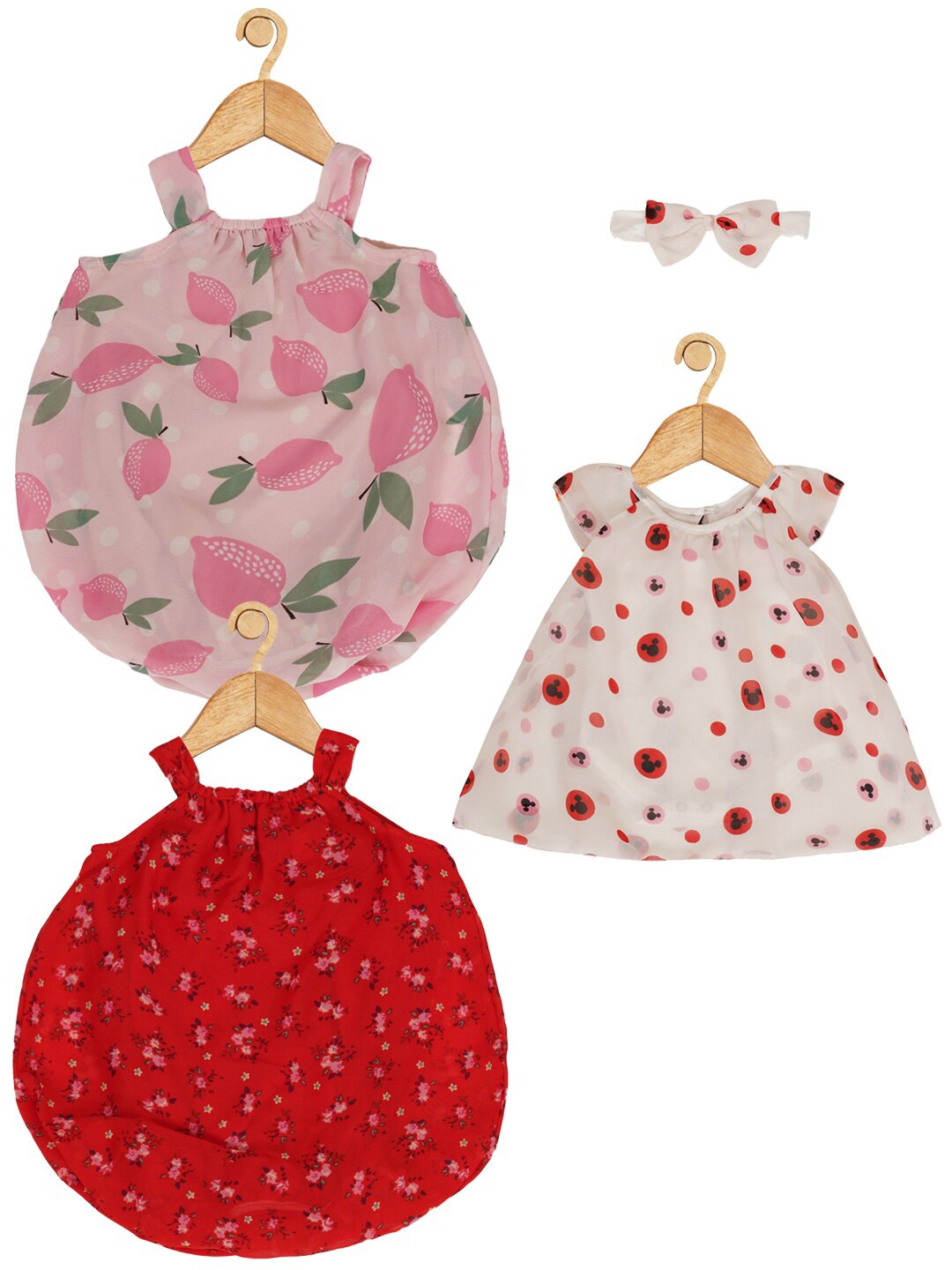 

Creative Kids Infants Girls Pack Of 3 Floral Printed Balloon Romper Dress, Pink