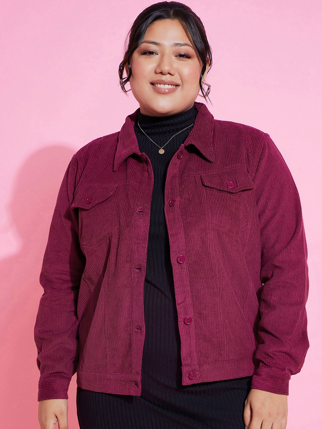 

SASSAFRAS Curve Striped Corduroy Tailored Jacket, Burgundy