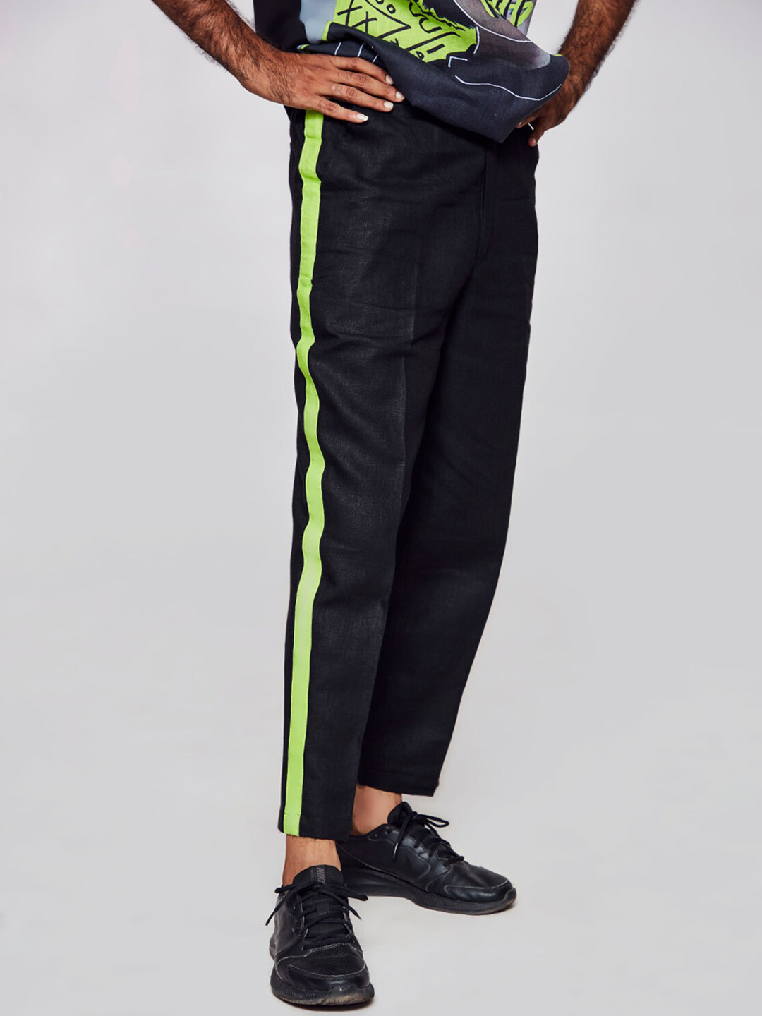 

ADDY'S for men Mid Rise Plain Linen Trousers, Black