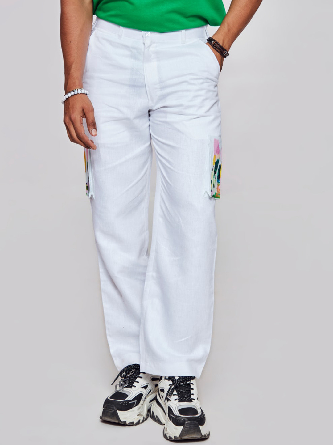 

ADDY'S for men Mid Rise Plain Linen Trousers, White