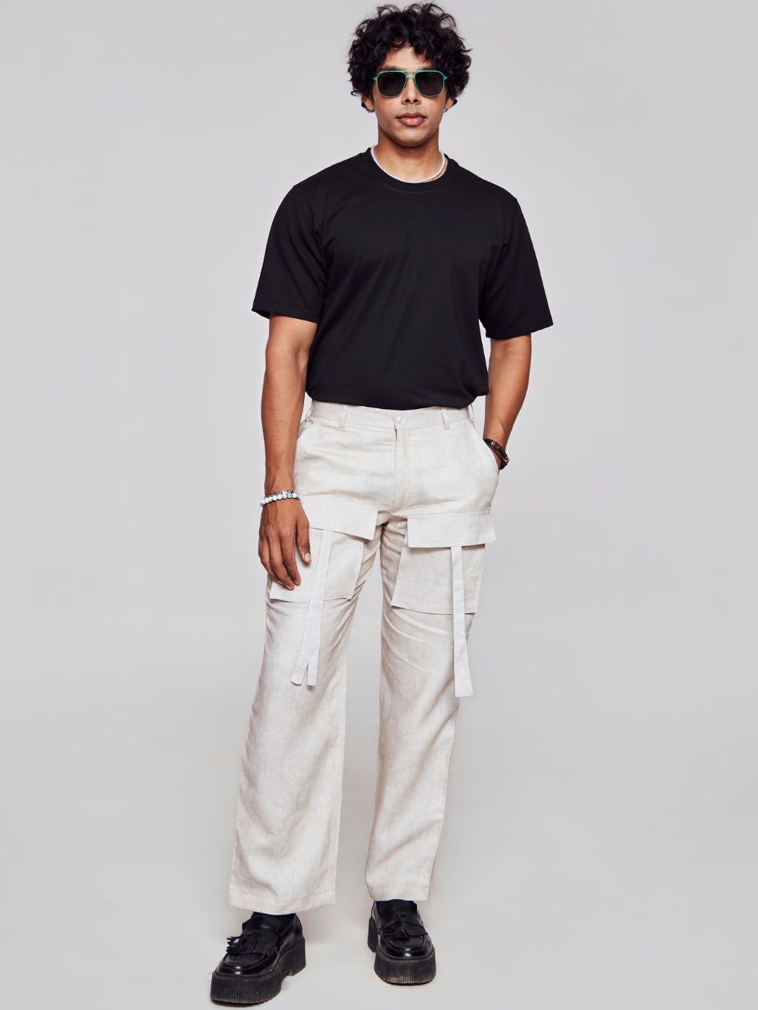 

ADDY'S for men Linen Cargos Trousers, Off white