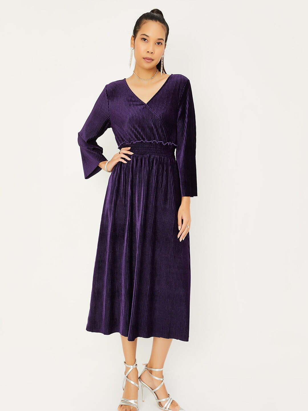 

max V-Neck Fit & Flare Midi Dress, Purple