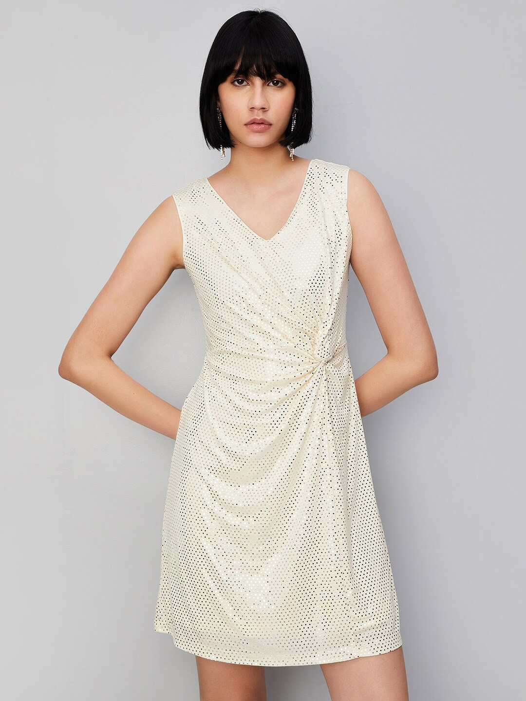 

max Embellished V-Neck A-Line Dress, Beige